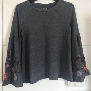 Loft embroidered bell sleeve top